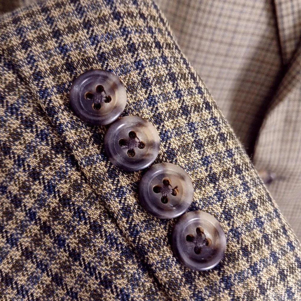 Burberrys of London Vintage Mens Blazer 46 Long Brown‎ Wool Cambridge Check 90s